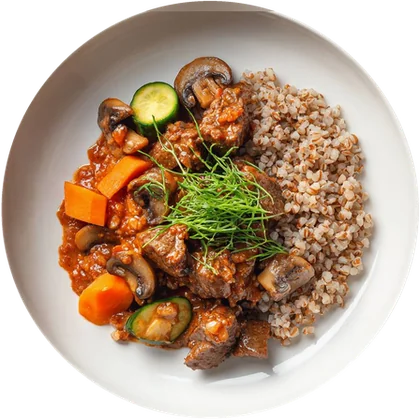 Slow beef #2, Лео Шеф: телятина з овочами та гречка з печерицями